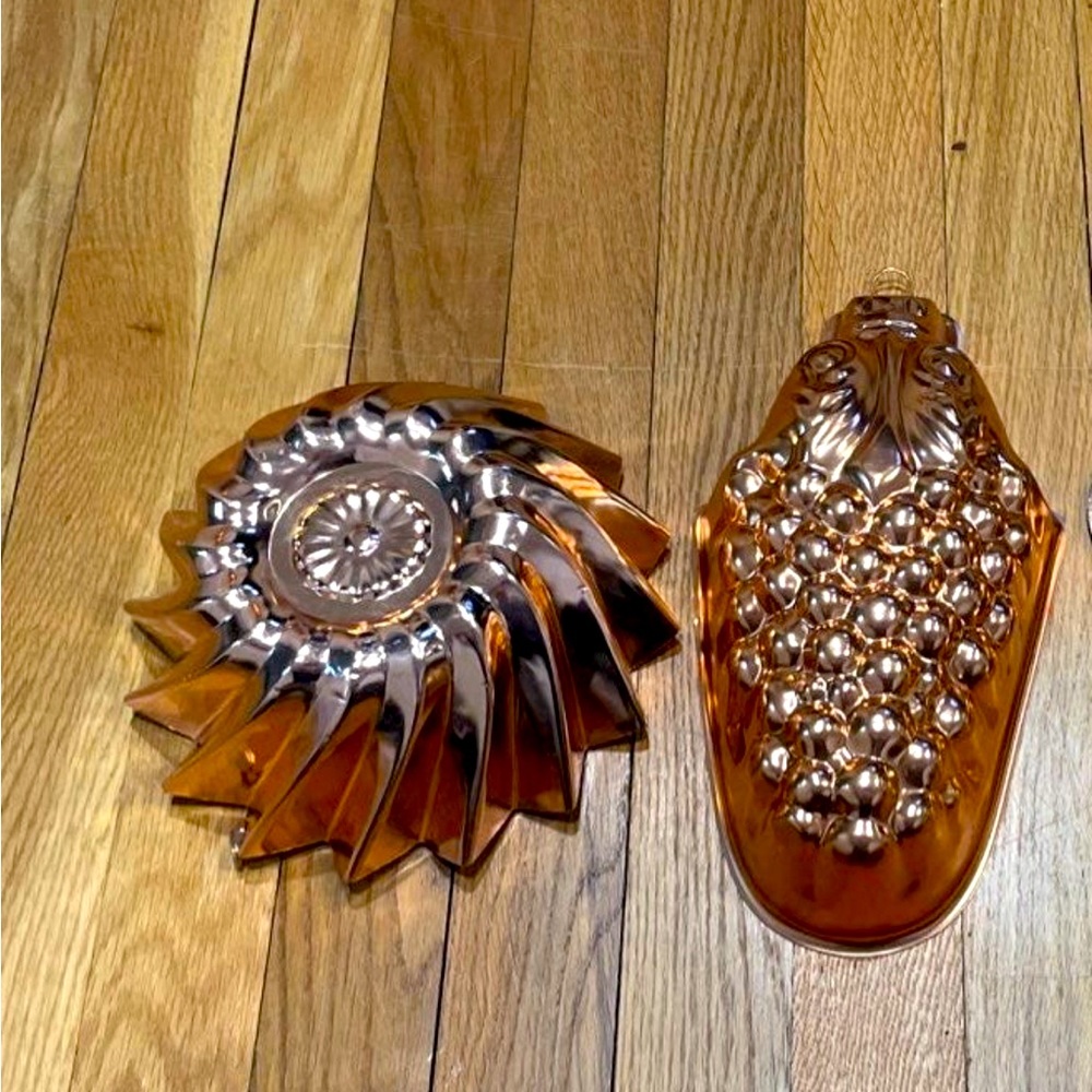 Set of 2 Vintage Copper Jelly Mold Jello Fruit and Spiral